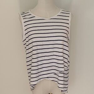 Athleta Linen Striped Black and White Linen Crossover Activewear Tank Top Size M